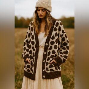 Brown Leopard Print Cardigan Sweater